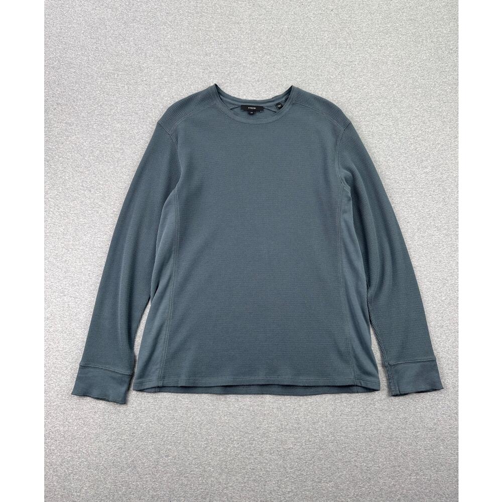 VINCE Mens Shirt L Teal Blue Green Thermal Waffle Knit Long Sleeve Pima Cotton